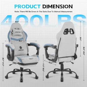 Footrest and Massage  Support, Height Adjustable Game Chair with Headrest ,GREY